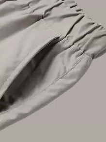 男士素色口袋貼布腰部抽繩短褲 - 灰色 - 查看 4