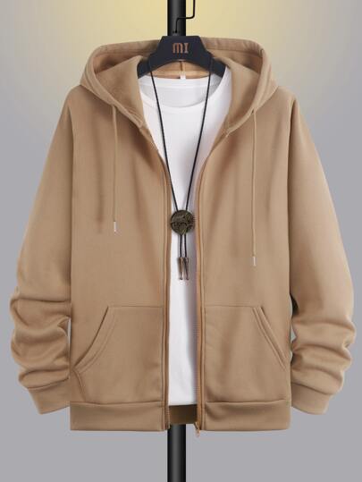 Sudadera con capucha con cremallera y cordón, forro térmico, para hombre, otoño e invierno