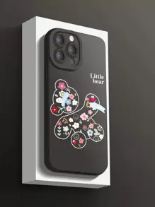 Floral Bear Phone Case - Black - View 1