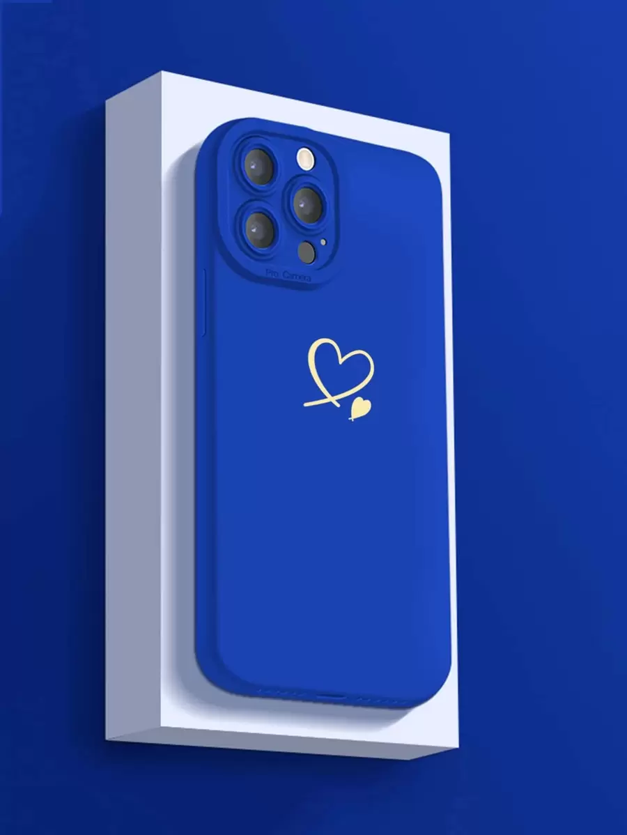 件燙金愛心手機殼相容 Iphone 15 Pro Max、小米、三星 - 藍色 - 查看 1