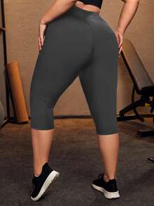 Plus Lightweight High Stretch Capris Sports Leggings - Grey - View 2