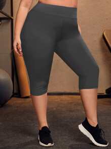 Plus Lightweight High Stretch Capris Sports Leggings - Grey - View 4