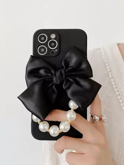 Creative Bow Pearl Chain Compatible With IPhone 17/17 Air/17 Pro/17 Pro Max/16/16E/16 Pro/16 Pro Max Soft Protective Phone Case For Women, Anti-Drop