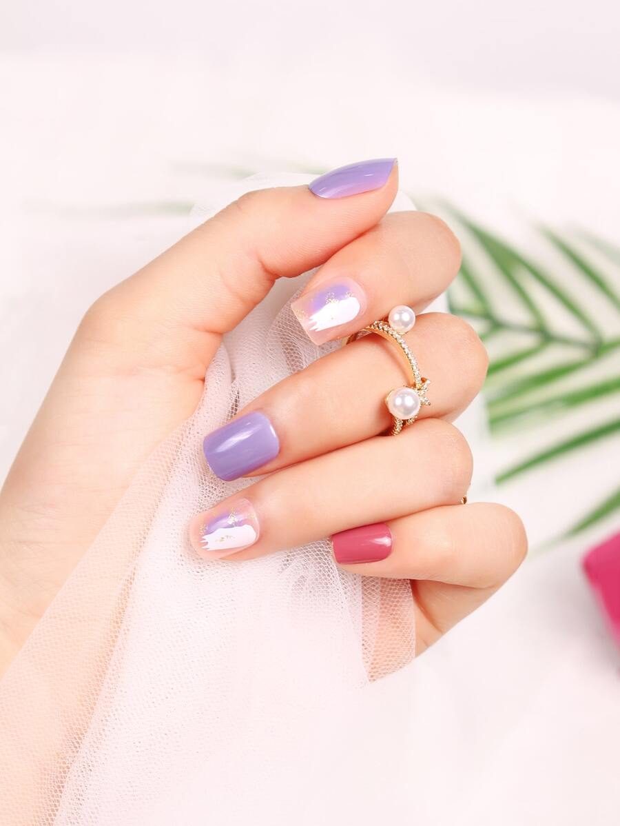 24 miếng móng tay giả hình trái tim và 1 miếng băng keo và 1 miếng dũa móng - Nhiều màu - Xem 1