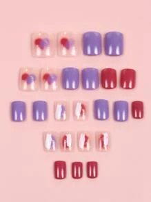 24 miếng móng tay giả hình trái tim và 1 miếng băng keo và 1 miếng dũa móng - Nhiều màu - Xem 5