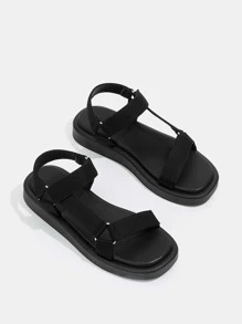 CUCCOO EASI 舒適涼快的戶外拖鞋女鞋,多帶素面布料帶扣粗底涼鞋,適用於春夏季節 - 黑色 - 查看 1