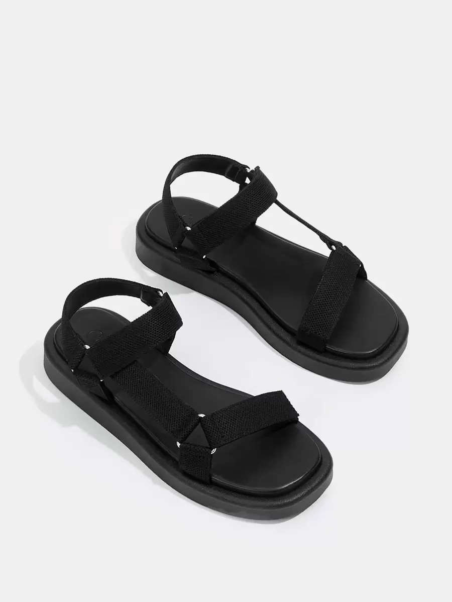 CUCCOO EASI 舒適涼快的戶外拖鞋女鞋,多帶素面布料帶扣粗底涼鞋,適用於春夏季節 - 黑色 - 查看 1