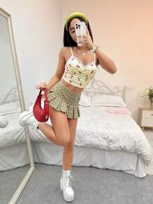 Áo hai dây Tương phản ren Rau quả Giải trí - trắng - Xem 3