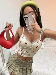 Áo hai dây Tương phản ren Rau quả Giải trí - trắng - Xem 4