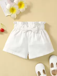 Souflis Souflis Baby Girl Bow Front Paper Bag Waist Denim Shorts,Holiday,Summer,Travel