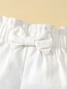 Souflis Souflis Baby Girl Bow Front Paper Bag Waist Denim Shorts,Holiday,Summer,Travel