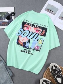 Manfinity EMRG Men Japanese Letter And Figure Graphic Tee - Lime Green - View 1