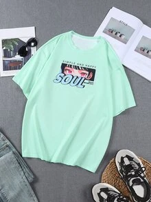 Manfinity EMRG Men Japanese Letter And Figure Graphic Tee - Lime Green - View 2