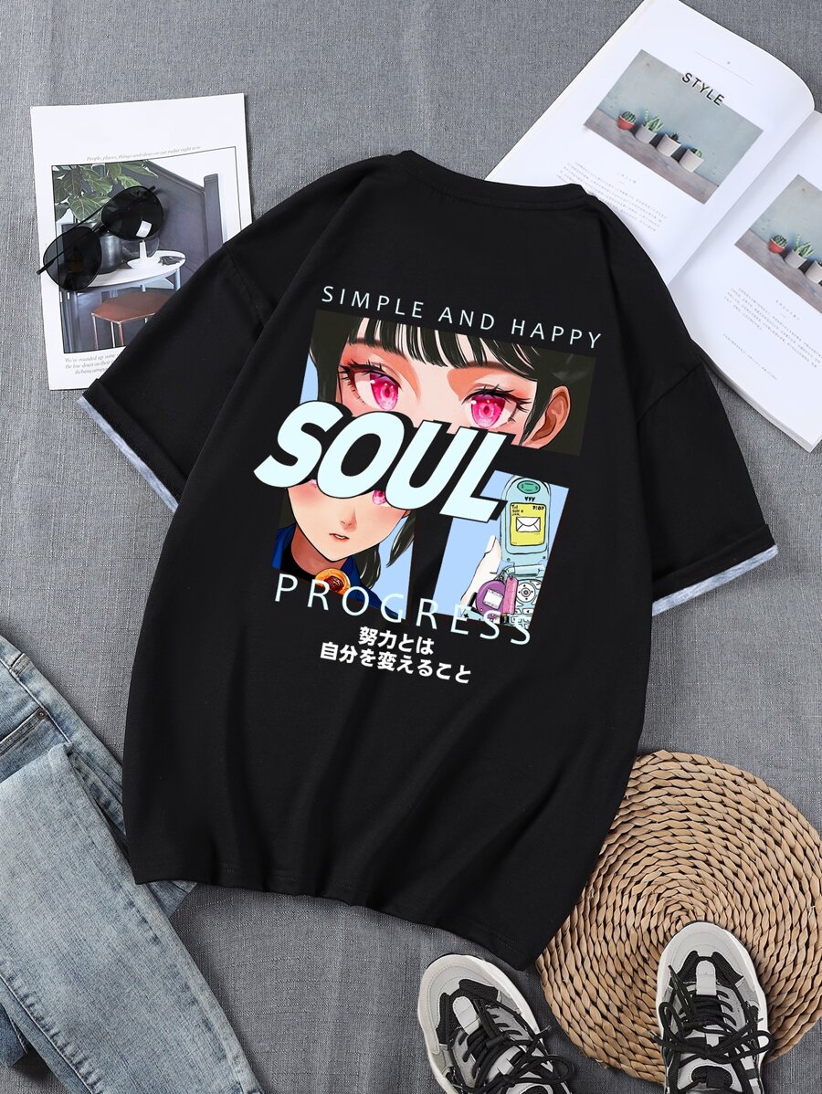 Manfinity EMRG Tops Nam Con số Lá thư Đường phố - màu đen - Xem 1