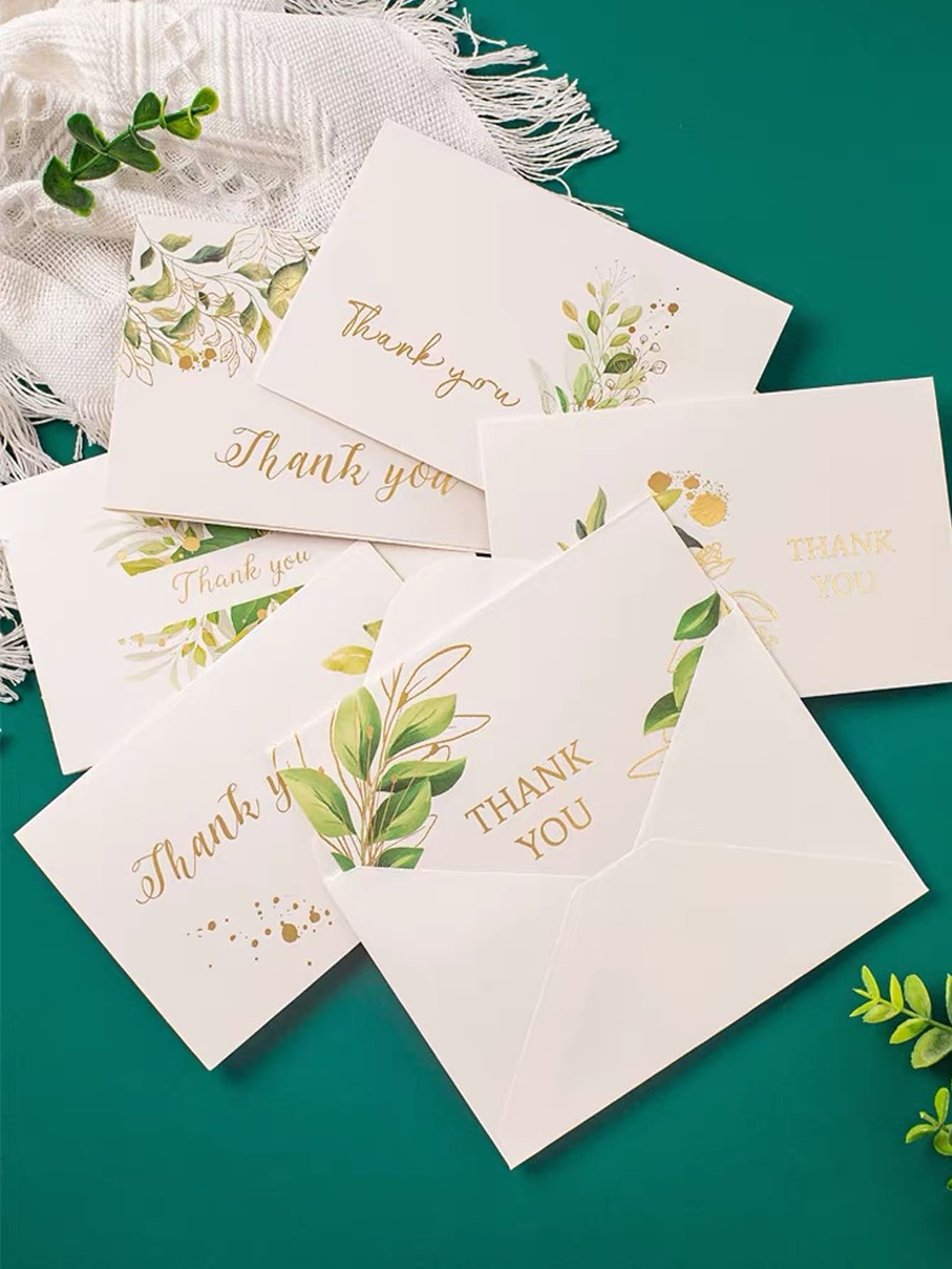 6pcs Random Green Plant Thank You Cards - Green - View 1