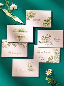 6pcs Random Green Plant Thank You Cards - Green - View 3