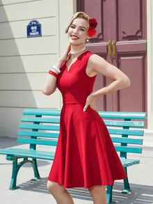 Sweetheart Neck Zip Back Dress - Red - View 6