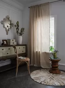 Bubaba 1 件亚麻遮光窗帘，波西米亚风农舍风格，带流苏饰边，适用于家庭、派对、客厅、餐厅、卧室、健身房、咖啡厅、露台，四季皆宜 - 米色 - 查看 4