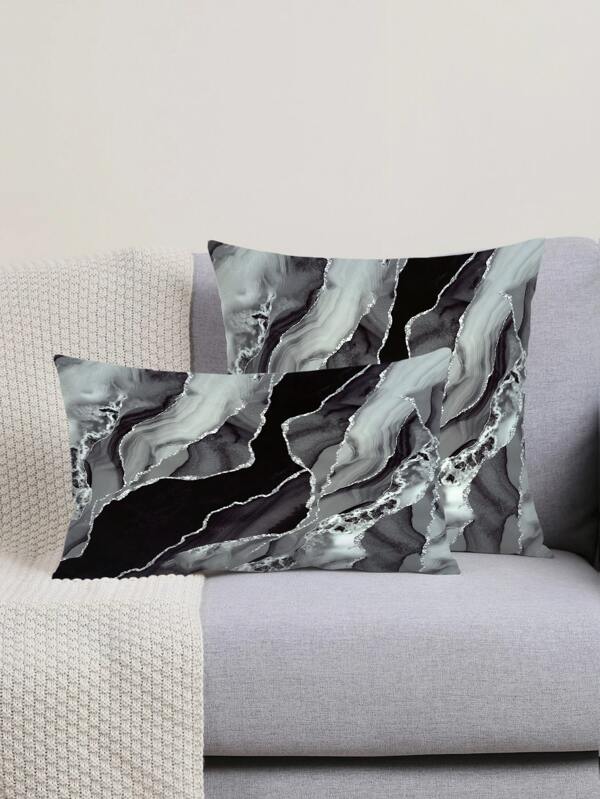 1 pezzo Copricuscino marmorizzato nero/grigio