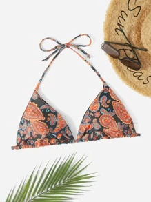 SHEIN Swim Curve Top bikini triángulo con estampado de paisley halter