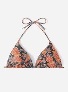 SHEIN Swim Curve Top bikini triángulo con estampado de paisley halter