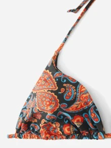 SHEIN Swim Curve Top bikini triángulo con estampado de paisley halter