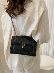 Waterproof,Lightweight,Business Casual Quilted Flap Chain Square Bag For Teen Girls Women College Students,Rookies & White-collar Workers Perfect for Office,College,Work ,Business,Commute - Black - View 2