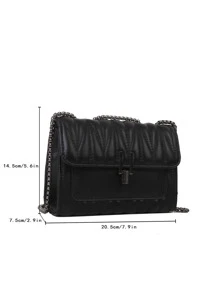 Waterproof,Lightweight,Business Casual Quilted Flap Chain Square Bag For Teen Girls Women College Students,Rookies & White-collar Workers Perfect for Office,College,Work ,Business,Commute - Black - View 5