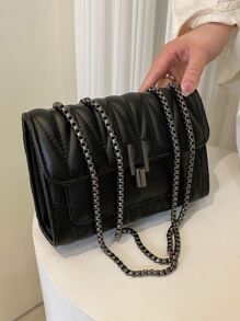 Waterproof,Lightweight,Business Casual Quilted Flap Chain Square Bag For Teen Girls Women College Students,Rookies & White-collar Workers Perfect for Office,College,Work ,Business,Commute - Black - View 6