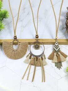 TopHanqi 3pcs/set Tassel & Circle Pendant Necklace - Multicolor - View 4