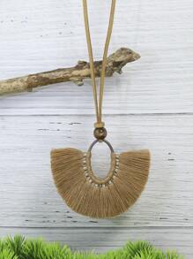 TopHanqi 3pcs/set Tassel & Circle Pendant Necklace - Multicolor - View 3