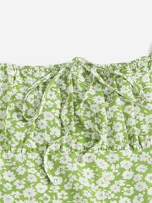 Soleia Ditsy Floral Ruched Bust Tie Front Puff Sleeve Dress - Multicolor - View 5