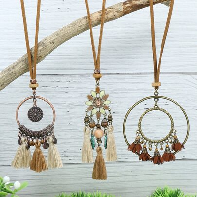 3 件套花朵和流苏吊饰项链 情人节、妈妈、母亲、母亲节、礼物