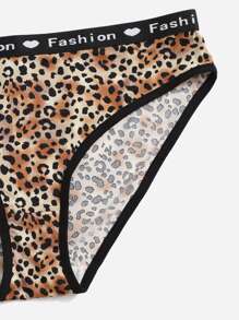 Plus Leopard Print Letter Tape Panel Lingerie Set, Bra & Panty Set - Multicolor - View 4