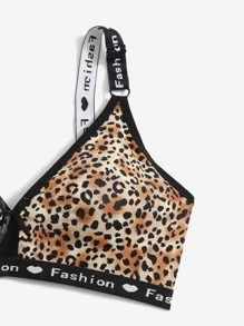 Plus Leopard Print Letter Tape Panel Lingerie Set, Bra & Panty Set - Multicolor - View 5