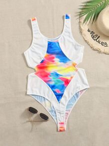 Plus Tie Dye Cut Out Teddy Bodysuit - Multicolor - View 1