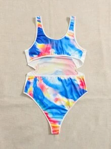 Plus Tie Dye Cut Out Teddy Bodysuit - Multicolor - View 2
