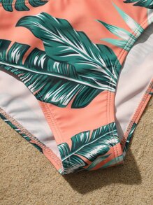 Tween Girl 1set Tropical Print Flounce Bikini Set Summer Beach - Multicolor - View 5