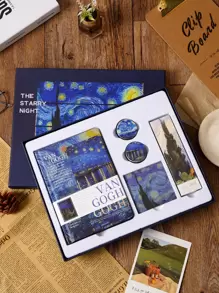 Bộ văn phòng phẩm in phong cảnh 49 món, Quay lại trường học, Đồ dùng học tập - Màu xanh lam - Xem 1