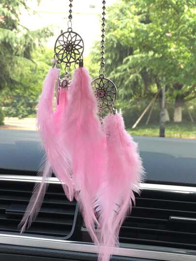 羽毛吊坠后视镜装饰，优雅配饰，闪亮设计，女士汽车配件，家居装饰挂件，汽车挂饰，羽毛捕梦网，汽车吊坠