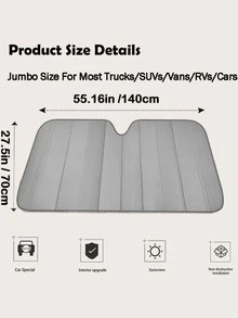 Car Front Window Sunshade - Silver - View 4