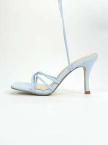 Tie Leg Design Stiletto Heeled Strappy Sandals - Baby Blue - View 3