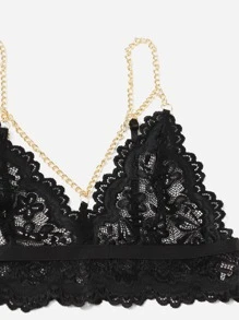 3pack Chain Detail Lace Garter Lingerie Set - Black - View 3