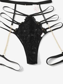 3pack Chain Detail Lace Garter Lingerie Set - Black - View 4