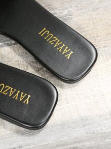 女士極簡戶外綠色平底拖鞋適用於女士單帶素色人造皮革露趾涼拖 - 黑色 - 查看 7
