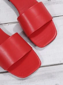 Minimalist Outdoors Red Flat Slippers For Women, Single Band Plain Artificial Leather Open Toe Slide Sandals