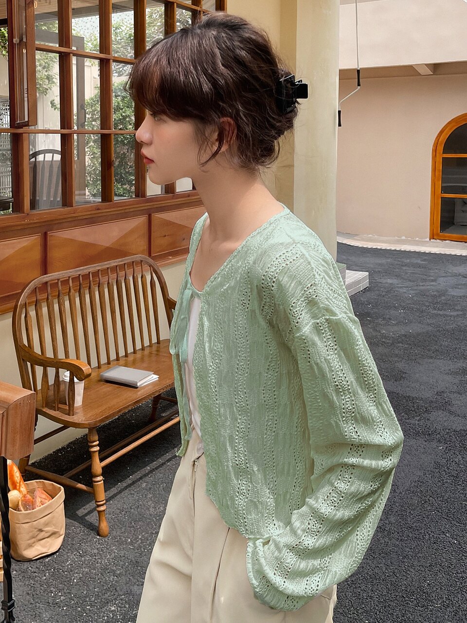 Knot Front Lace Blouse Without Tank Top