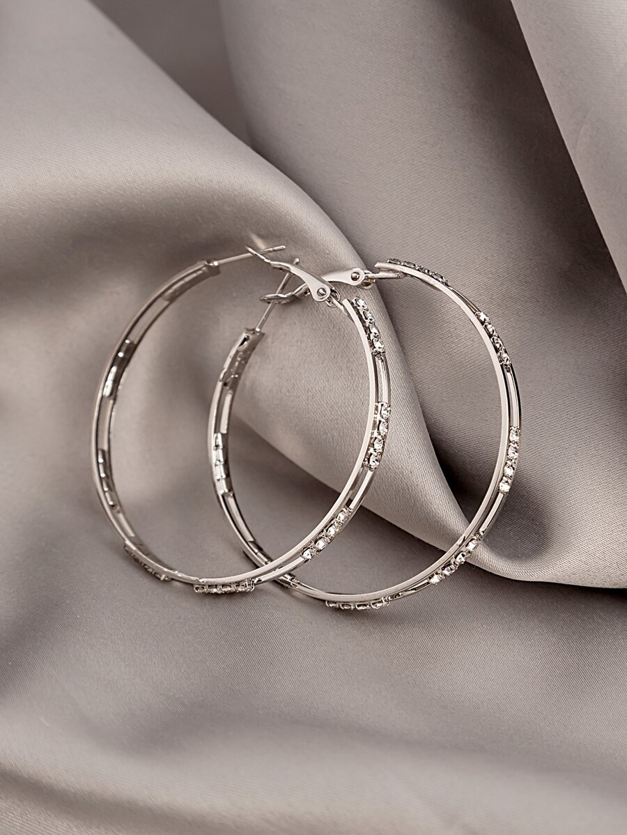 Hoa tai vòng trang trí Rhinestone - Bạc - Xem 1