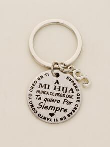 1 件字母图案圆形吊饰钥匙扣情人节 - 銀色 - 查看 5