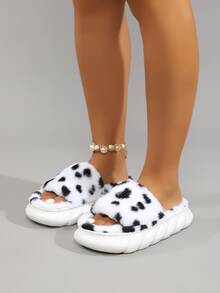 Dalmatian Print Fuzzy Bedroom Slippers - Black and White - View 5